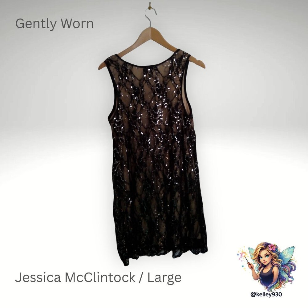 ✨ Jessica McClintock Sequin Lace Dress – Size Large – Gently Worn